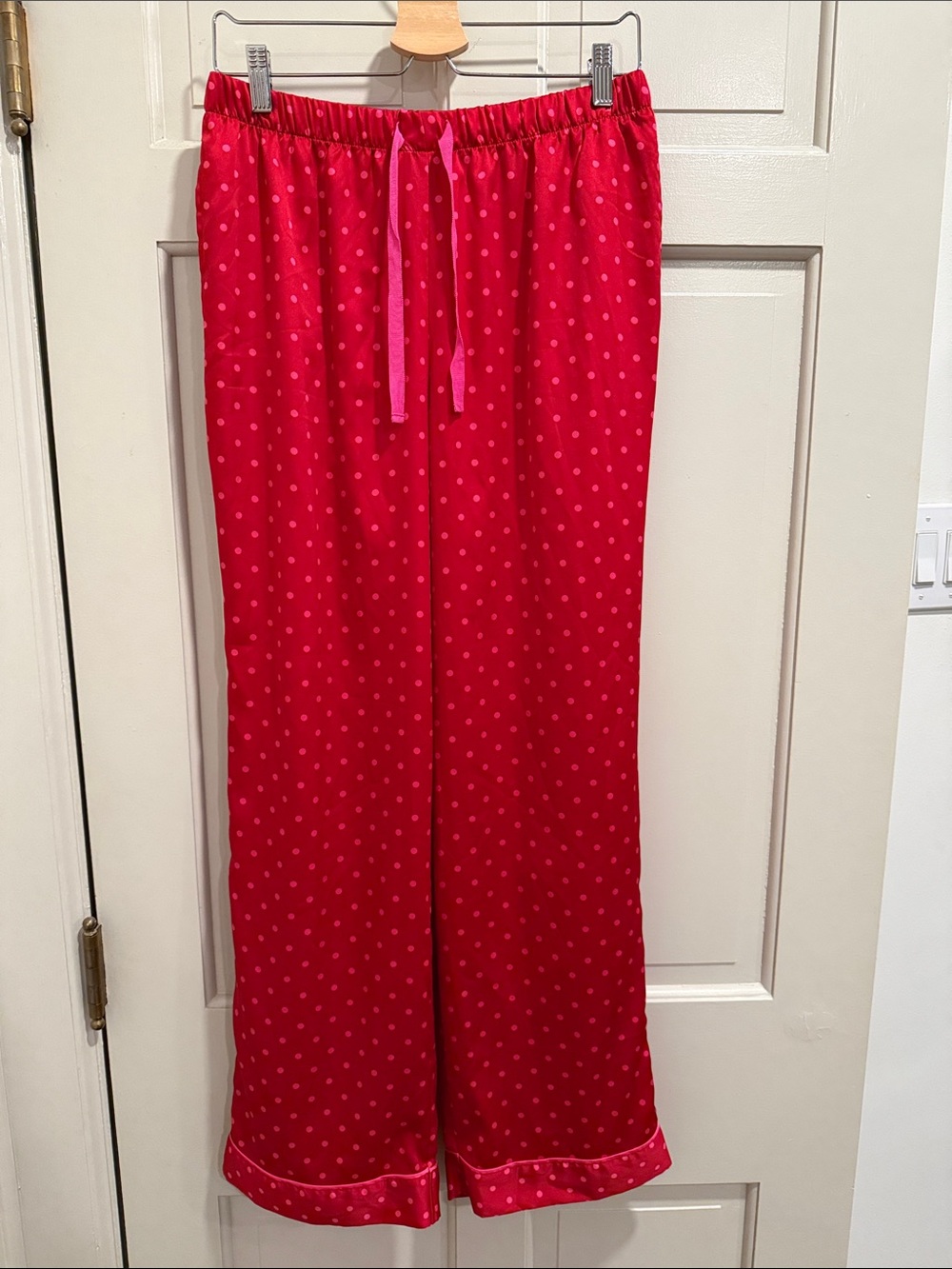 Victoria's Secret Glazed Satin Red/Pink Polka Dot Pajama Pants Size Medium